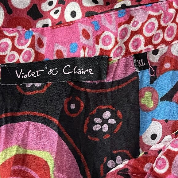 Violet & Claire X-Large Top Snap Front 3/4 Sleeve Boho Lace Geometric Pink Multi - Picture 9 of 9